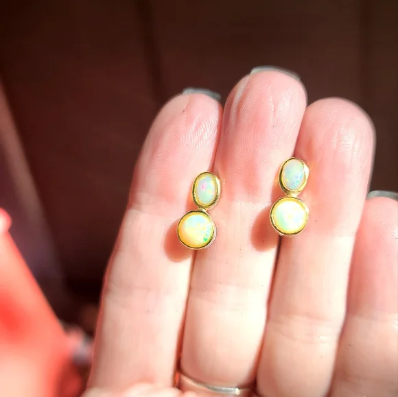 Stunning dual Opal drop Sterling & Gold Earrings - Picture 3 of 6